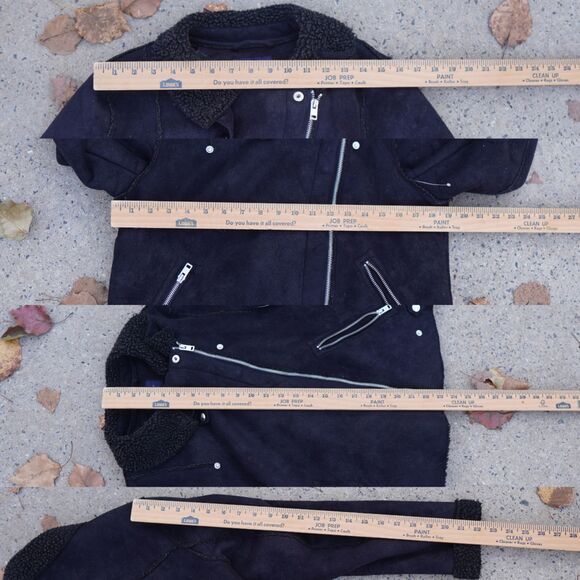 AE Faux Suede Moto Jacket Black Sherpa Lined Women's M Zip Up Winter - Picture 8 of 15